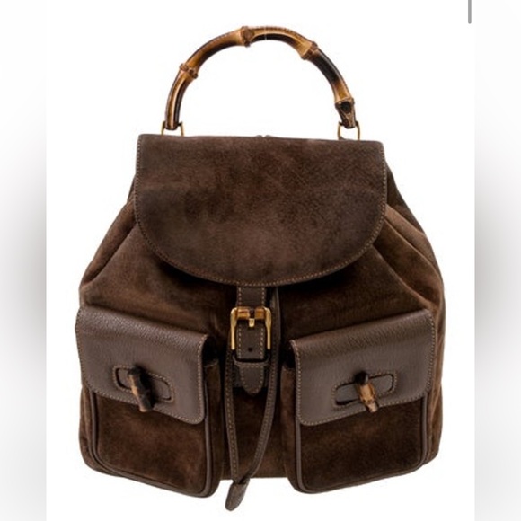 Gucci Bamboo Suede Backpack - Chocolate Brown - Picture 1 of 7